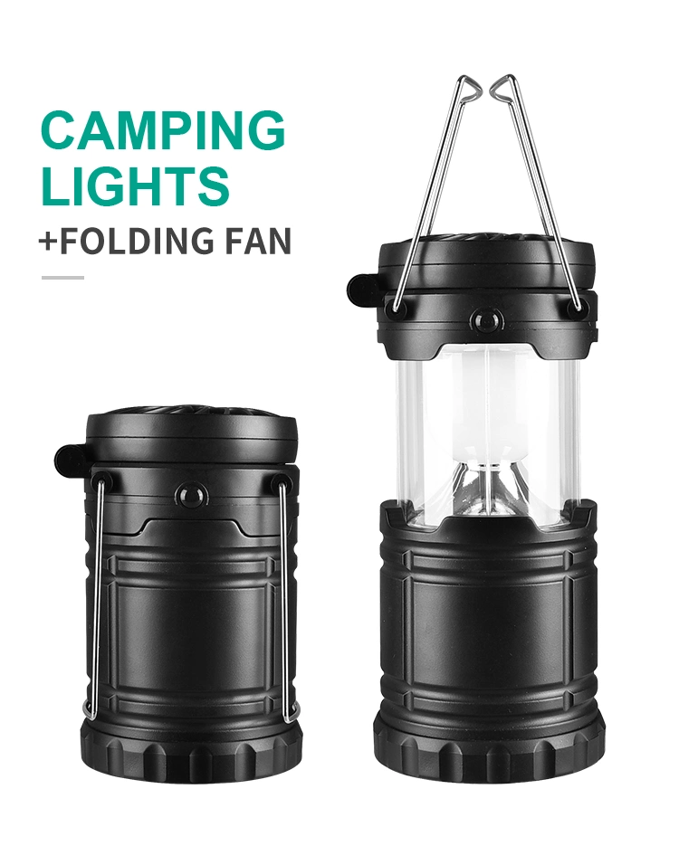 6 LEDs Portable Outdoor Powered by 3AA Batteries LED Multi-Functional Camping Lantern with Fan