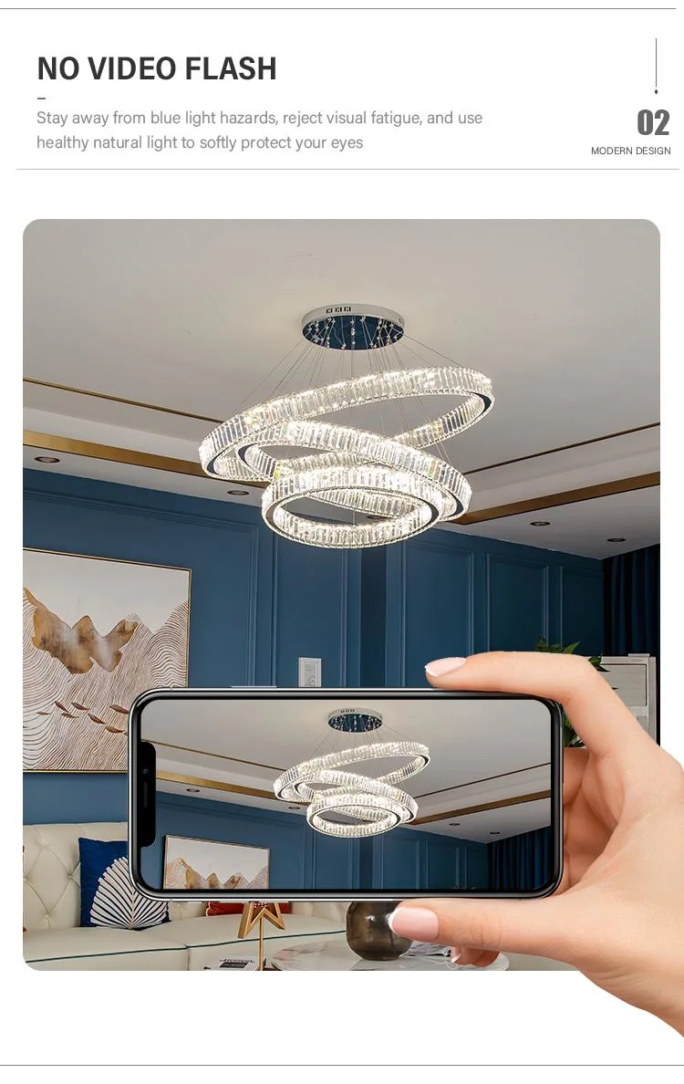 Ocean Lighting Contemporary Luxury Modern LED Decoration Indoor Large Circle LED Crystal Pendant Light